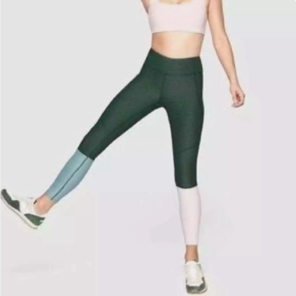 Outdoor Voices Women’s Colorblock 7/8 Workout Leggings Small Blue Green